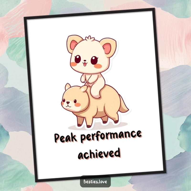 Funny Animal Friends Riding Poster illustrating a small creature being carried by its larger, caring friend, symbolizing trust.