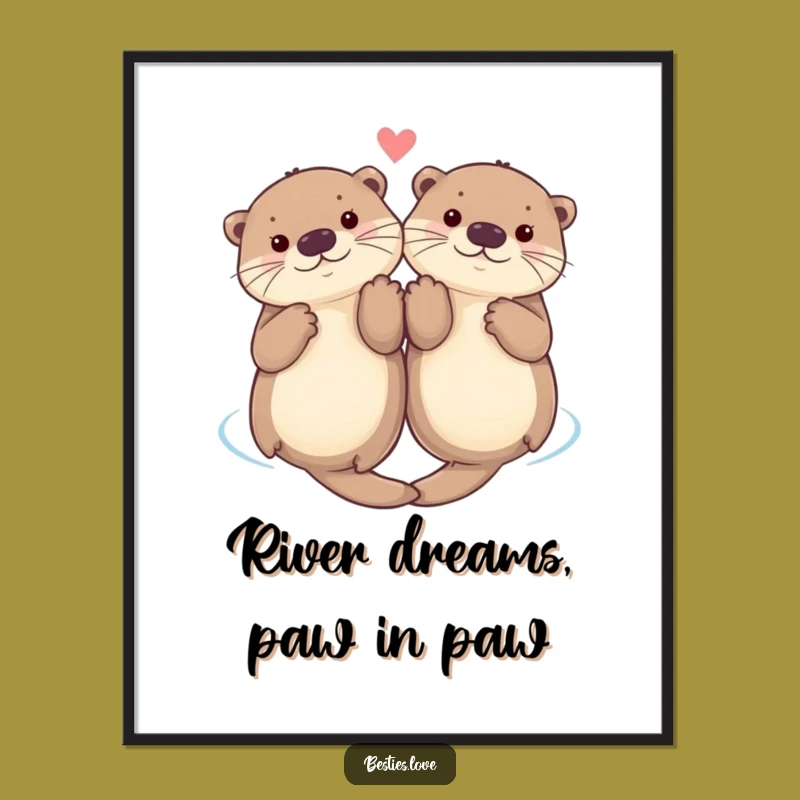 Funny Otter Paws Poster: Adorable Floating Otters Holding Hands Art