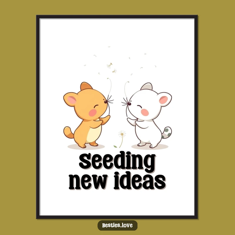 Funny Dandelion Wishes Animals Poster - Whimsical Wall Art Gift