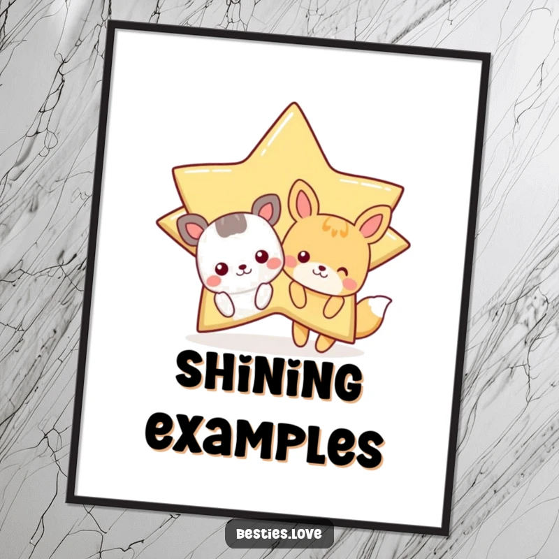 Funny Star Animals Poster featuring cartoon animals peeking from behind a giant, winking star, perfect for whimsical wall art.