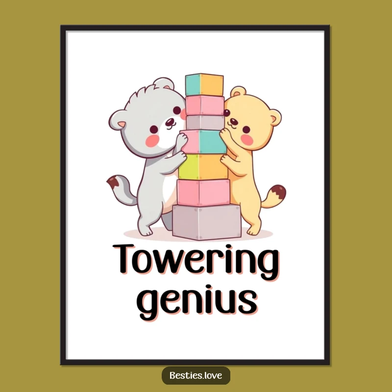 Funny Bestie Animals Block Tower Poster: Decorate with Hilarious Ambition