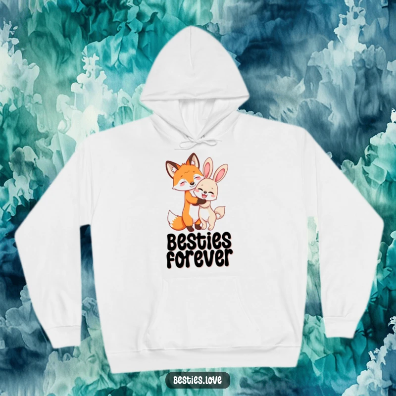 Funny Fox and Bunny Hoodie: A soft hoodie depicting a fox and bunny sharing a secret hug, embodying best friend warmth.
