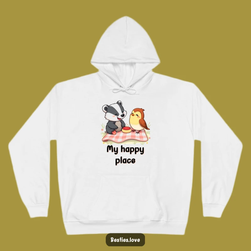 Cozy Funny Picnic Pals Hoodie: Badger & Robin's Laughing Picnic, The Ultimate Funny Gift