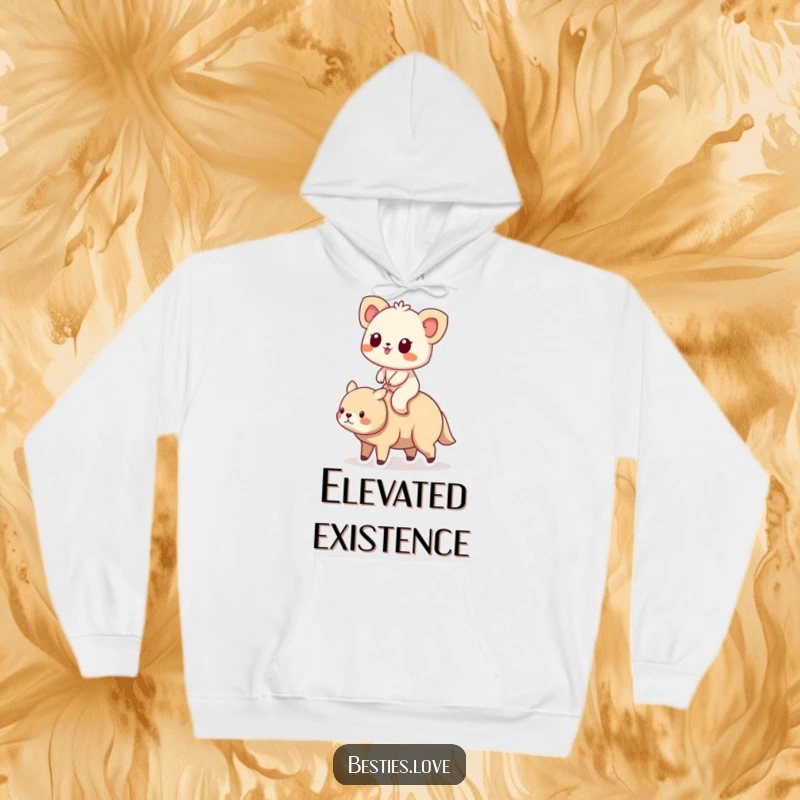 Funny Animal Friends Riding Hoodie featuring a small creature enjoying a ride on the back of its larger, steadfast companion.
