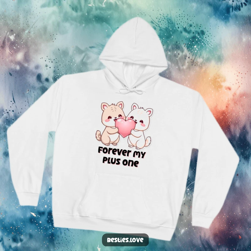 Funny hoodie featuring two happy animals holding a large shiny heart, perfect for cozying up with a loved one.