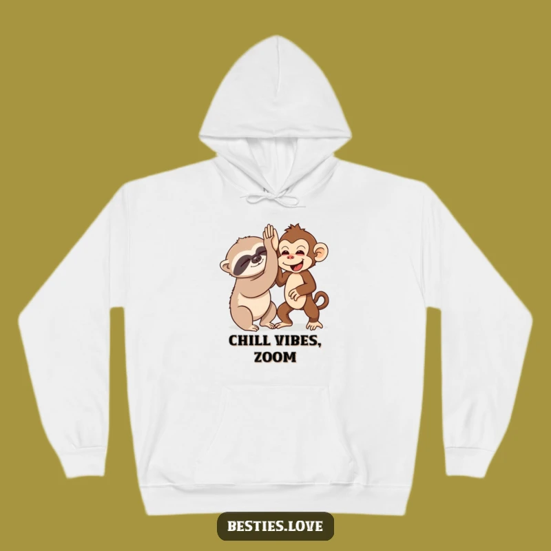 Funny Sloth & Monkey High-Five Hoodie - Cozy Opposites Gift!
