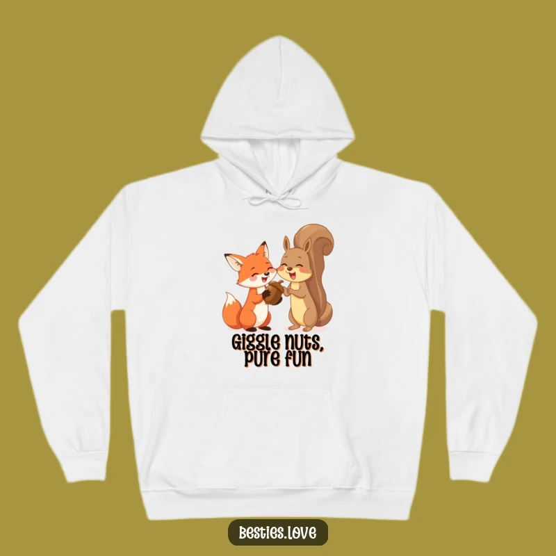 Funny Fox & Squirrel Hoodie: Cozy Woodland Pals Giggle Over Giant Acorn