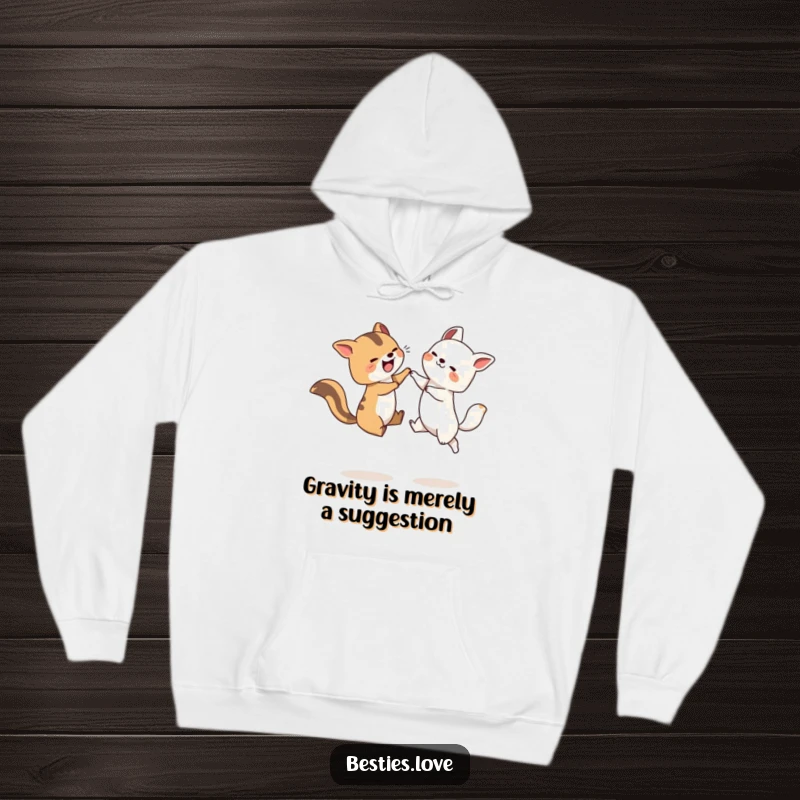 Funny Leapfrog Animals Hoodie featuring two delighted animals engaged in a spirited game of leapfrog, perfect for cozy fun.