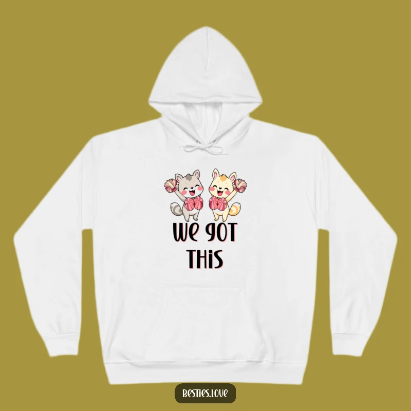 Cozy Funny Animal Friends Cheering Hoodie: Snuggle Up with Positive Vibes