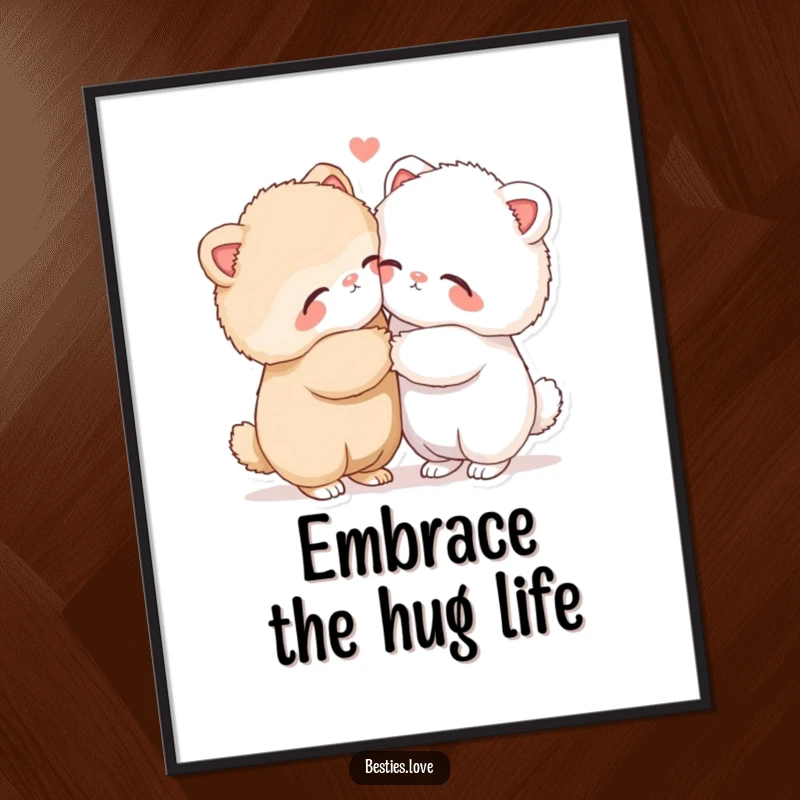 Free Printable Wall Art showcasing two fluffy animals in a heartwarming, loving hug, perfect for adding comfort to any room.