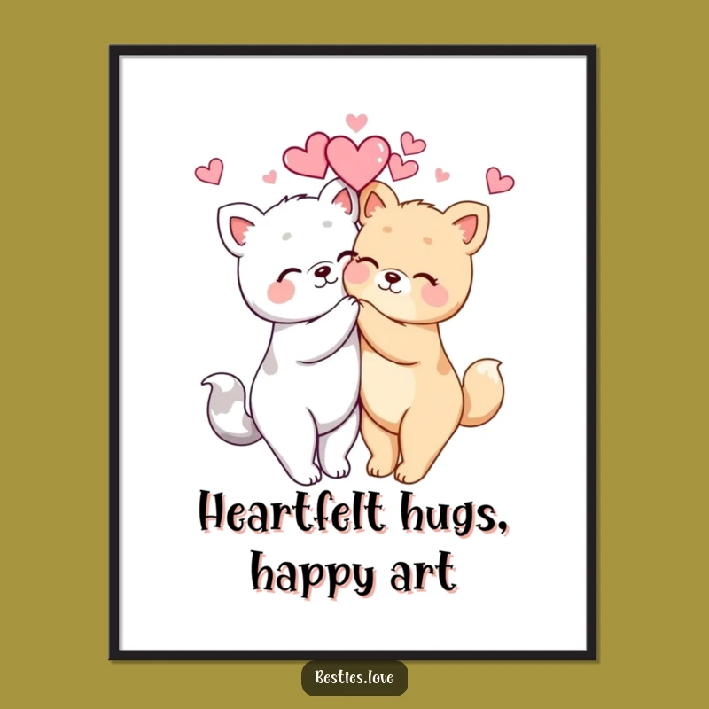 Free Printable Kawaii Animal Hug Wall Art - Cute Downloadable Decor Gift