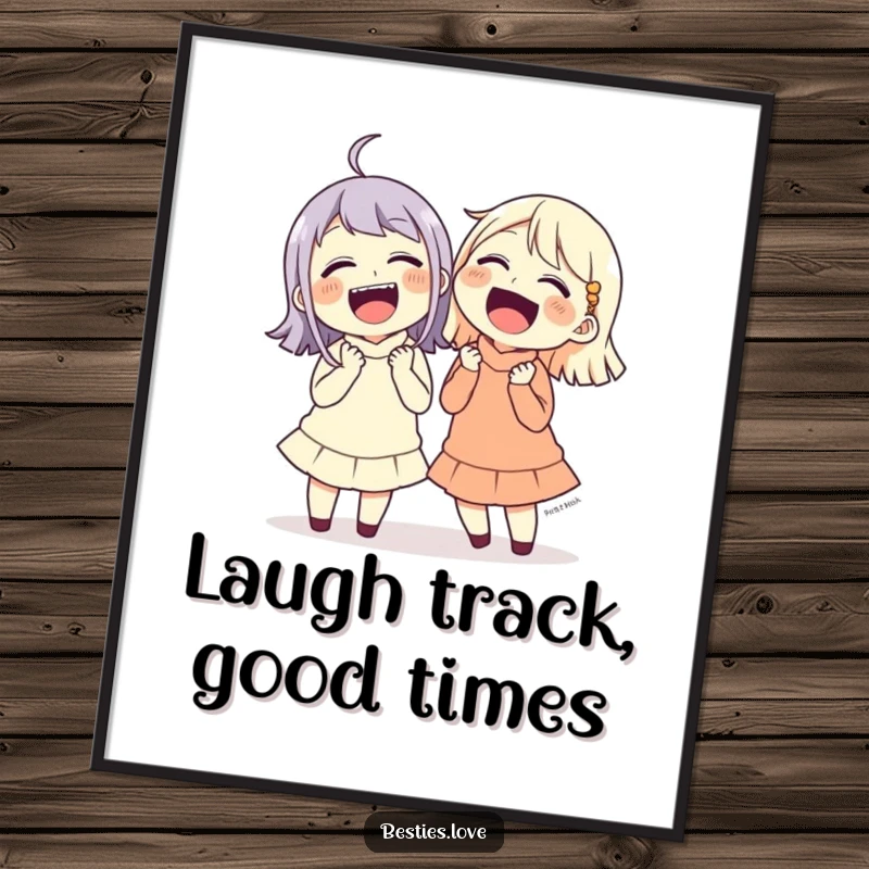 Funny Free Printable Wall Art of two friends laughing uncontrollably, holding their sides, bringing joyful decor.
