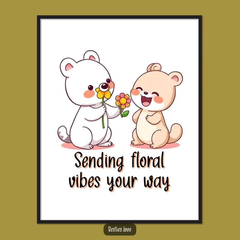 Free Printable Wall Art: Cheerful Animals Flower Gift, Funny Downloadable Decor