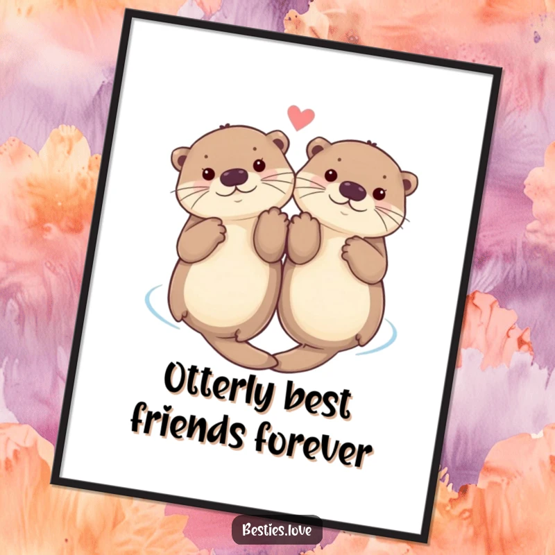 Funny Free Printable Wall Art: Two playful otters holding paws while floating serenely on their backs.