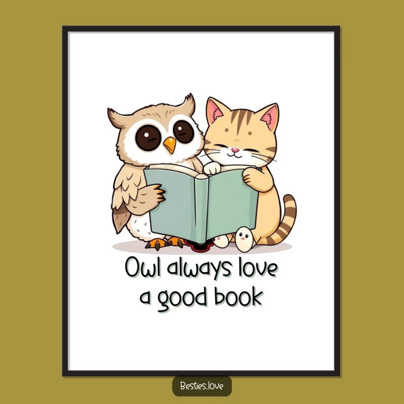 Free Printable Wall Art: Owl & Cat Book Smile, Funny Downloadable Decor