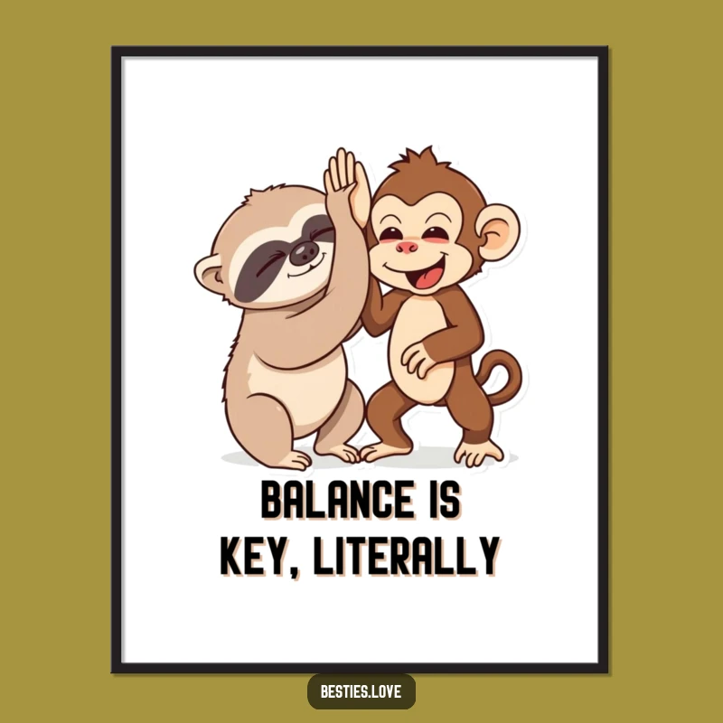 Free Printable Wall Art: Sloth & Monkey High-Five, Humorous Downloadable Decor