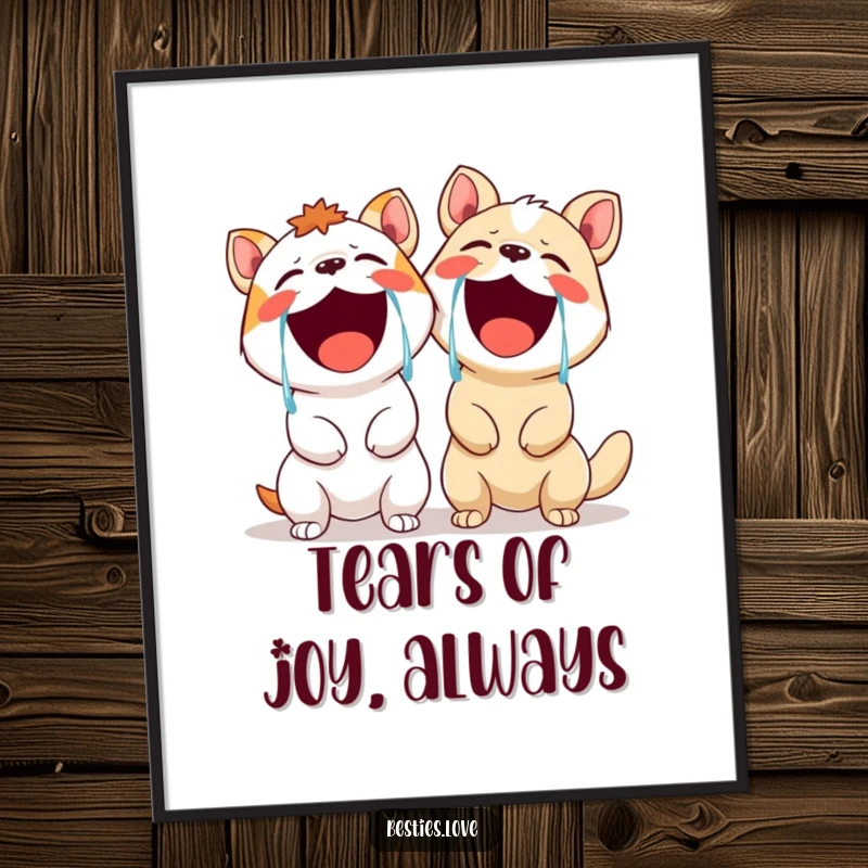 Funny Free Printable Wall Art capturing two animals in fits of uncontrollable laughter, tears streaming down their faces, for a cheerful vibe.