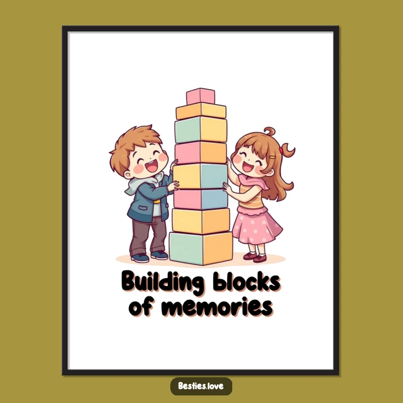 Funny Free Printable Wall Art: Friends Building Tower - Cute Downloadable Decor Gift!
