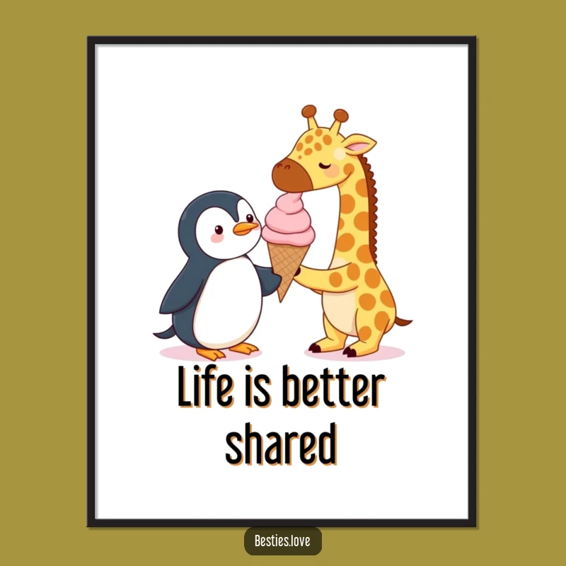 Funny Free Printable Wall Art: Giraffe & Penguin Ice Cream Downloadable Gift
