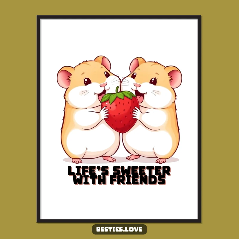 Funny Free Printable Wall Art: Hamster Strawberry Sharing, Hilarious Downloadable Decor