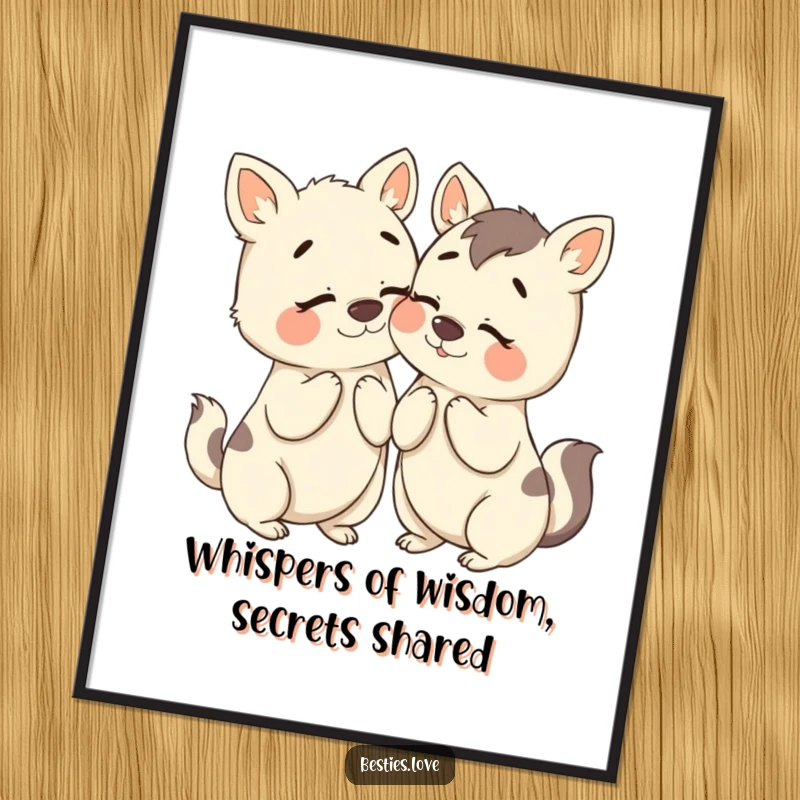 Funny Free Printable Wall Art: Two bestie animals conspiratorially whispering secrets to each other, their faces contorted into comically exaggerated expressions. A humorous artwork.