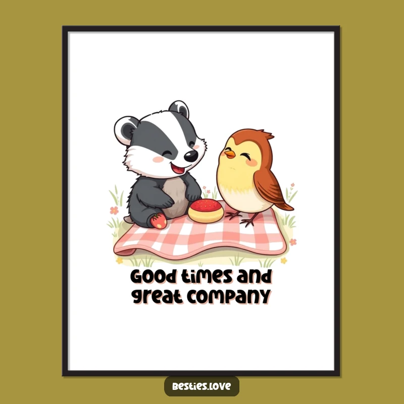 Funny Free Printable Wall Art: Badger & Robin Picnic Laughing Downloadable Gift