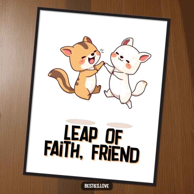 Funny Free Printable Wall Art depicting two animals in a joyful leapfrog race, full of motion and silly fun. Downloadable decor.