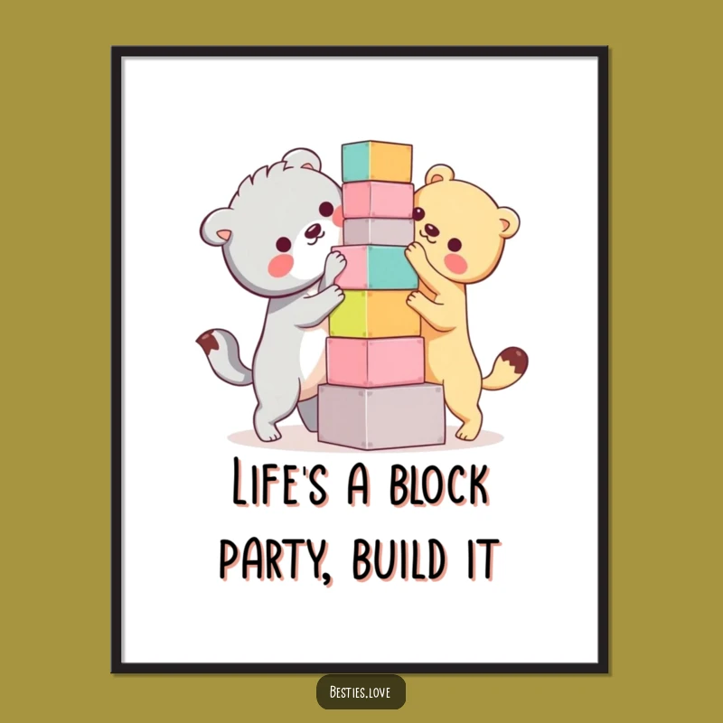 Playful Free Printable Wall Art: Bestie Animals Block Tower - Funny Downloadable Decor