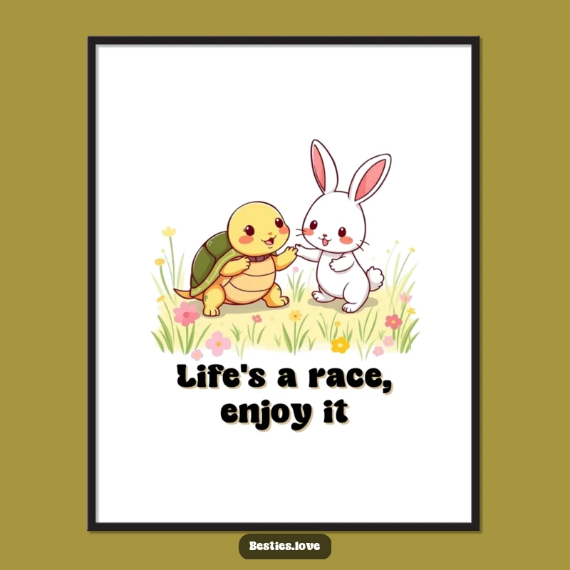 Funny Free Printable Wall Art: Turtle & Rabbit Tag Downloadable Gift
