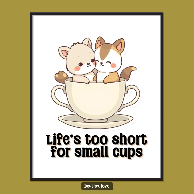 Hilarious Free Printable Wall Art: Bestie Animals Teacup Shenanigans - Funny Downloadable Decor