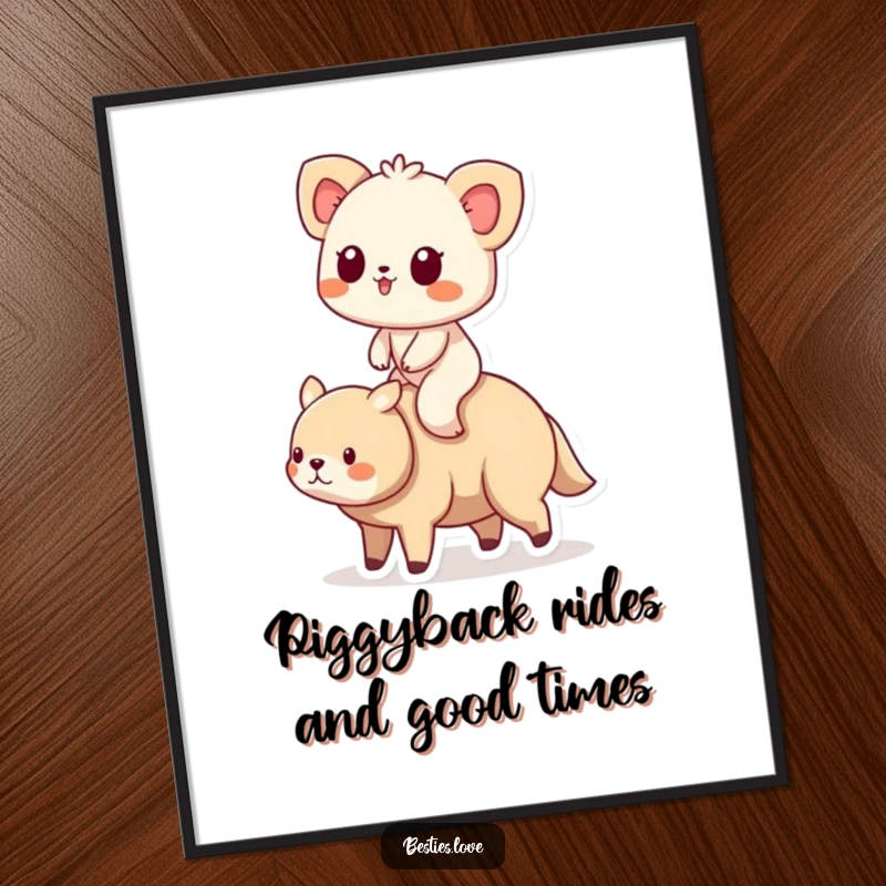 Free Printable Wall Art showcasing a small animal riding peacefully on a larger friend, embodying trust and deep connection. Downloadable decor.