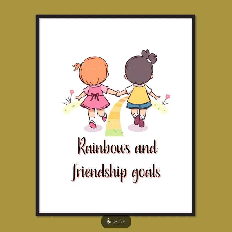Free Printable Rainbow Wall Art: Friends Skipping Downloadable Decor
