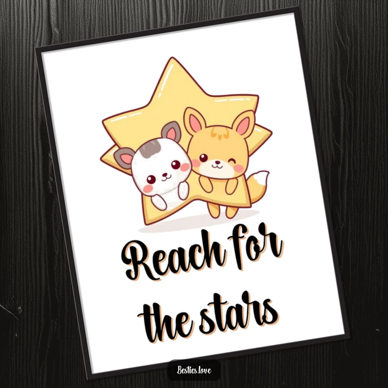 Funny Free Printable Wall Art featuring cartoon animals peeking from behind a giant, winking star, adding whimsical decor.