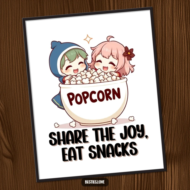 Funny Free Printable Wall Art: Two characters doubled over with laughter, sharing a comically oversized popcorn bowl.