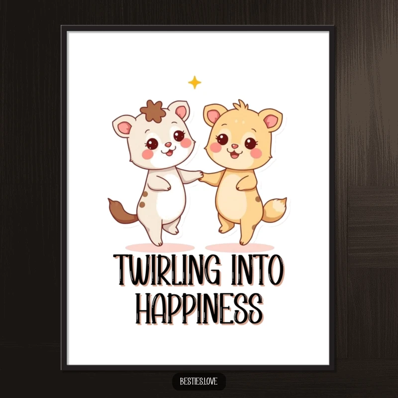 Funny Free Printable Wall Art: Two animals caught mid-dance, their eyes shining with happy stars.