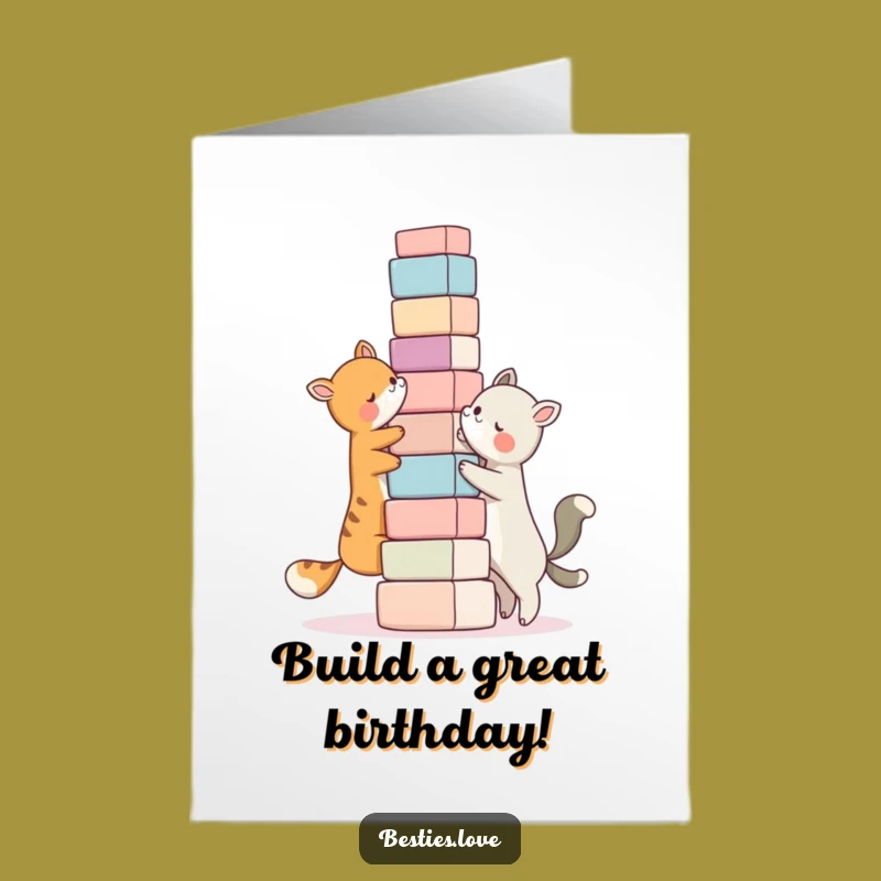 Free Printable Birthday Card: Bestie Animals Building Birthday Fun Tower