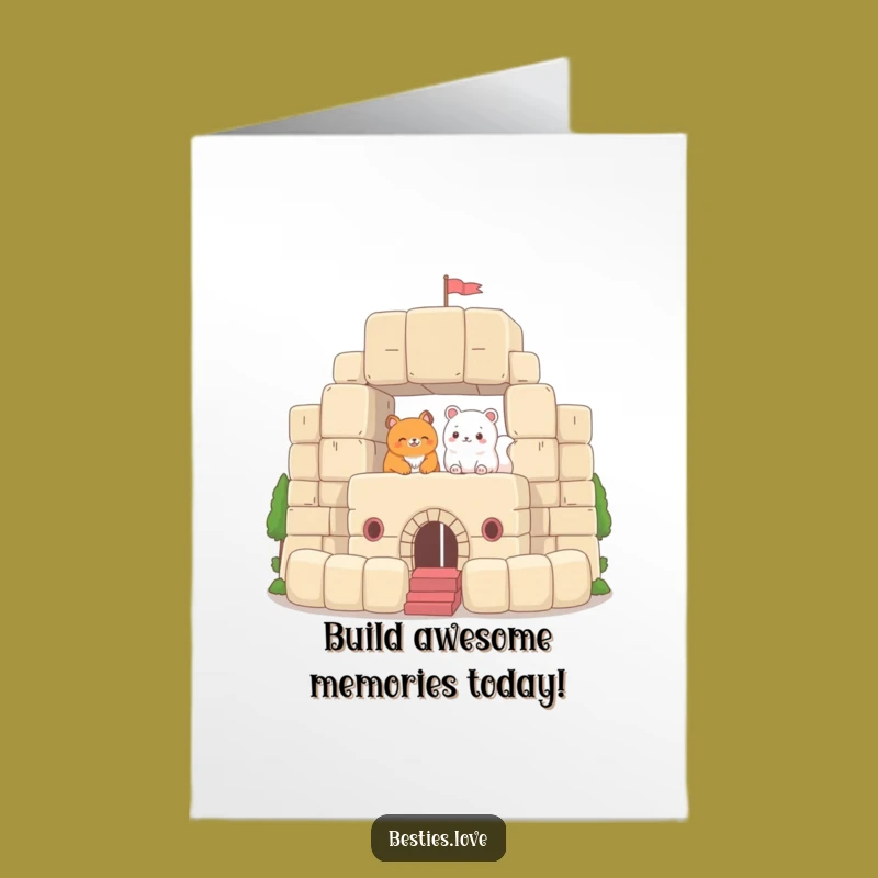 Free Printable Birthday Card: Animals Building Forts for Fun - Downloadable Gift