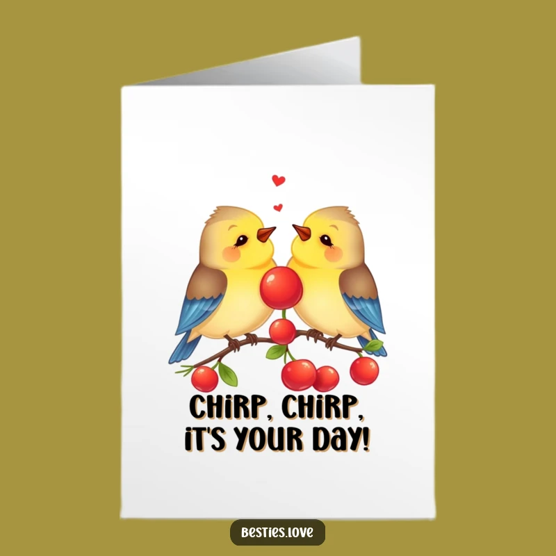 Free Printable Birthday Card: Chirpy Birds Berry Sharing, Funny Downloadable Gift