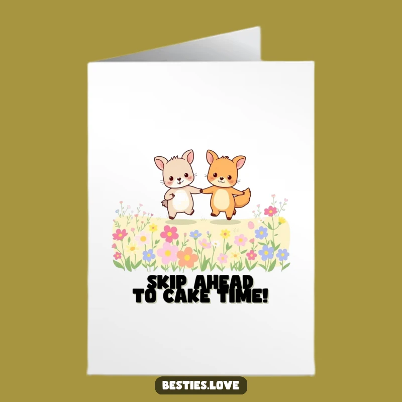 Free Printable Birthday Card: Animal Friends Skipping, Funny Downloadable Joyful Gift