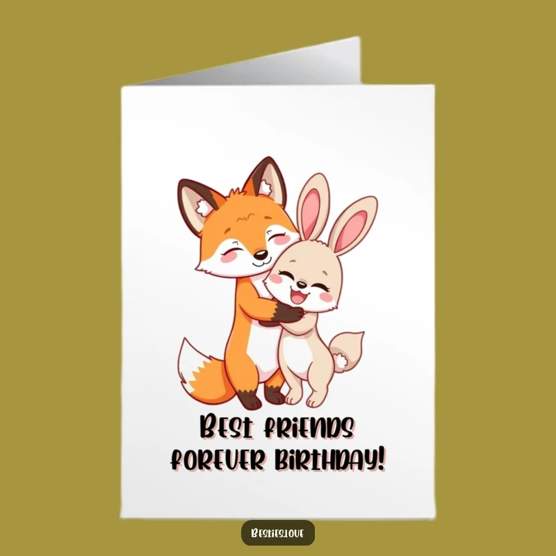 Free Printable Birthday Card: Fox Bunny Hug Funny Downloadable Gift