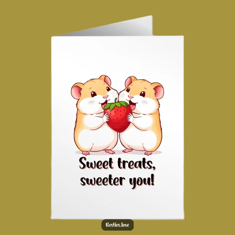 Free Printable Birthday Card: Funny Hamster Strawberry Sharing, Hilarious Downloadable Gift