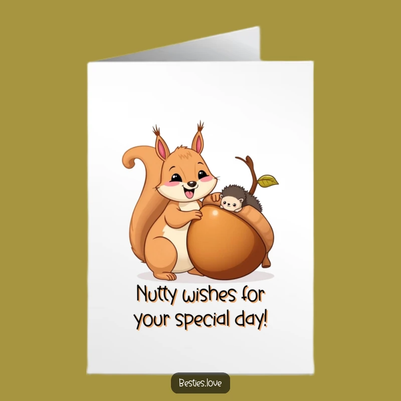 Free Printable Birthday Card: Funny Squirrel & Hedgehog Sharing Acorn, Perfect Downloadable Gift