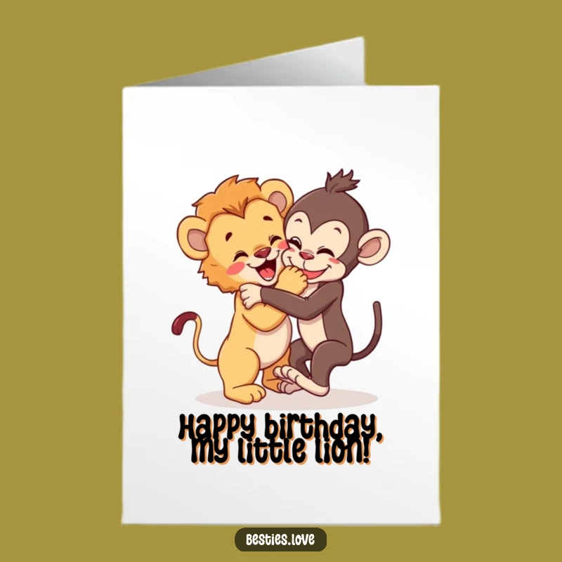 Free Printable Birthday Card: Lion & Monkey Wrestle Funny Downloadable Gift