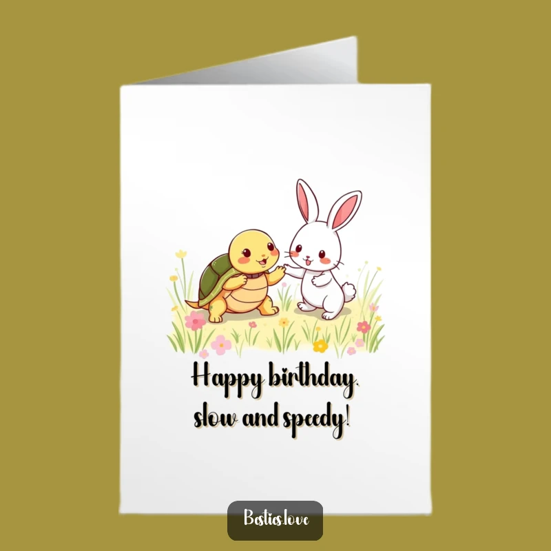 Free Printable Birthday Card: Turtle & Rabbit Tag Funny Downloadable Gift