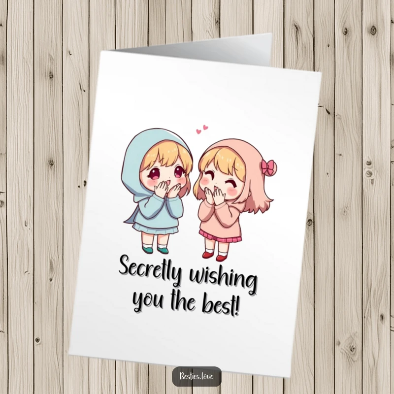 Funny Free Printable Birthday Card showing two animals whispering secrets with exaggerated expressions. A hilarious downloadable gift.