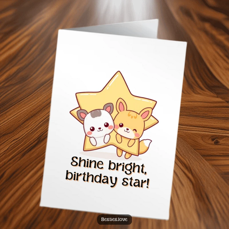 Funny Free Printable Birthday Card with cartoon animals peeking from behind a giant, winking star, wishing a happy birthday.