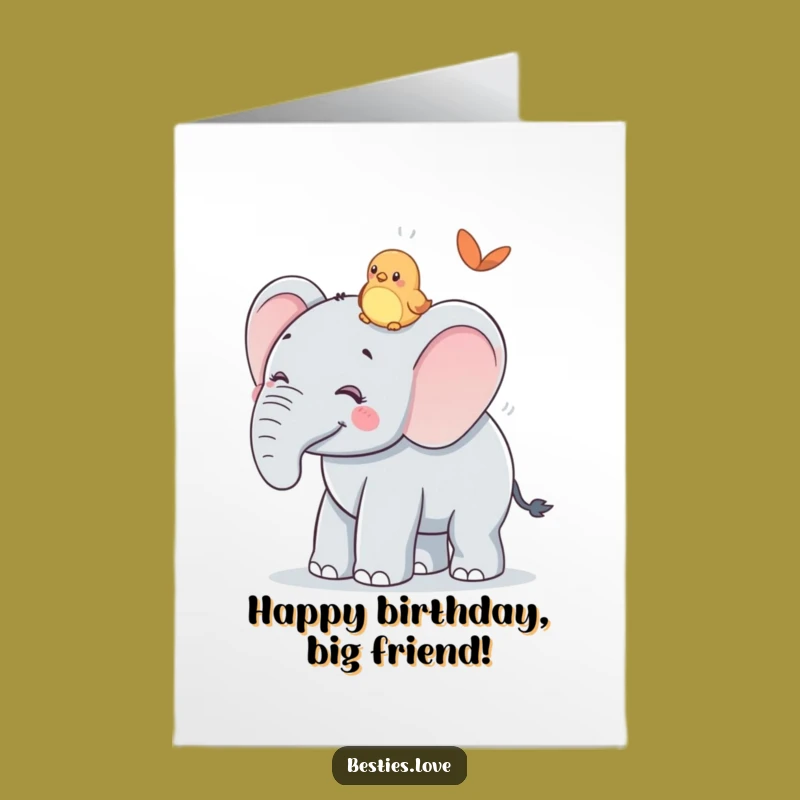 Free Printable Birthday Card: Elephant & Bird Ride Funny Downloadable Gift