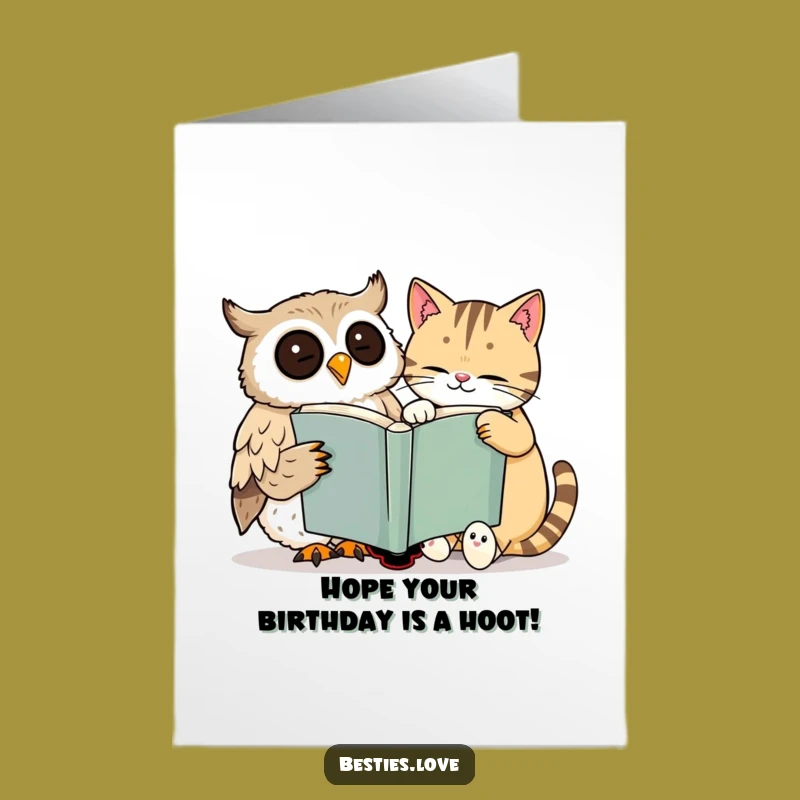 Free Printable Birthday Card: Owl & Cat Book Smile, Funny Downloadable Gift