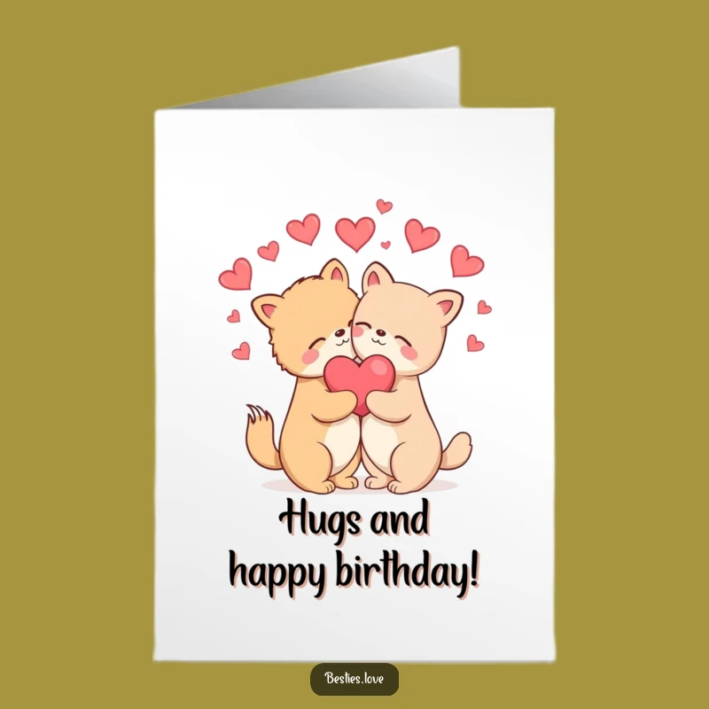 Free Printable Birthday Card: Animals Hugging Blissfully for a Loving Celebration