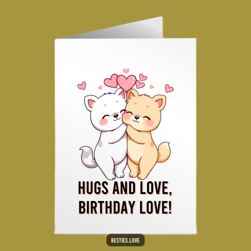 Free Printable Kawaii Animal Hug Birthday Card - Cute & Funny Downloadable Gift
